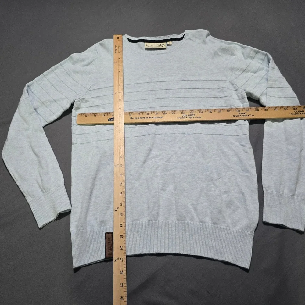 Naketano Sweater Mens Large Light Blue Cotton Textured Ribbed Crew Neck